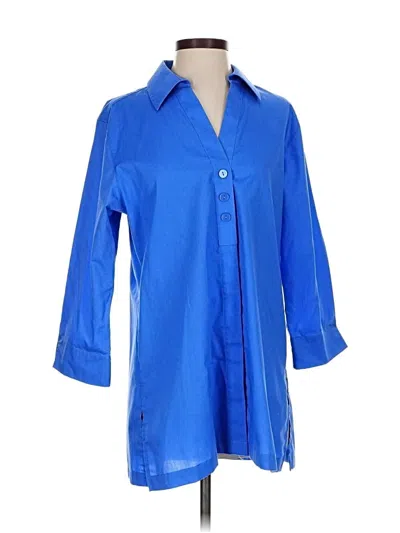Pre-owned Foxcroft 3/4 Sleeve Button Down Shirt In Blue