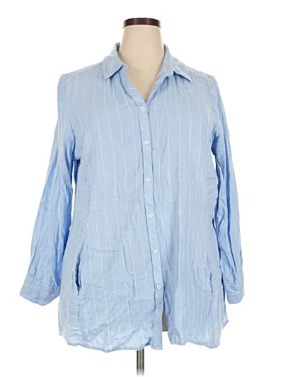 Pre-owned Foxcroft 3/4 Sleeve Button Down Shirt In Blue