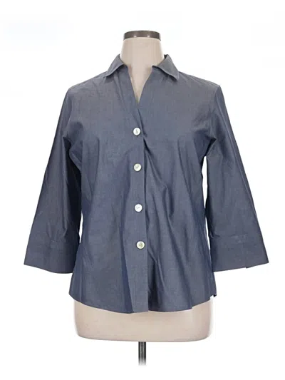 Pre-owned Foxcroft 3/4 Sleeve Button Down Shirt In Blue