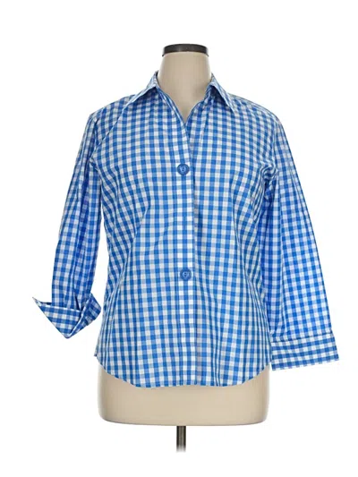 Pre-owned Foxcroft 3/4 Sleeve Button Down Shirt In Blue