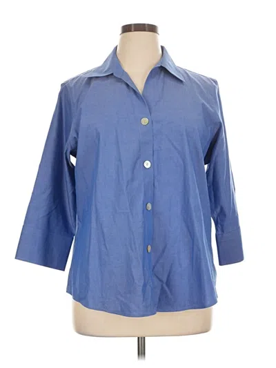 Pre-owned Foxcroft 3/4 Sleeve Button Down Shirt In Blue