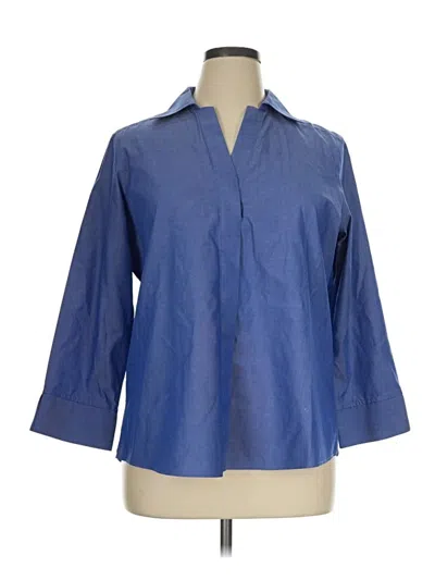Pre-owned Foxcroft 3/4 Sleeve Button Down Shirt In Blue