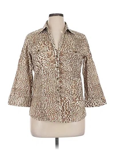 Pre-owned Foxcroft 3/4 Sleeve Button Down Shirt In Brown