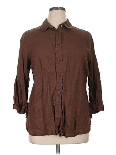 Pre-owned Foxcroft 3/4 Sleeve Button Down Shirt In Brown
