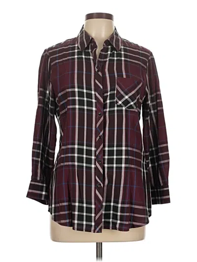 Pre-owned Foxcroft 3/4 Sleeve Button Down Shirt In Burgundy