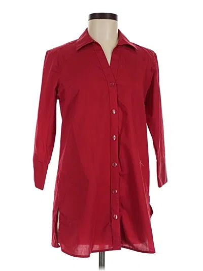 Pre-owned Foxcroft 3/4 Sleeve Button Down Shirt In Burgundy