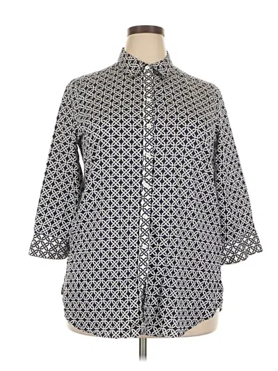 Pre-owned Foxcroft 3/4 Sleeve Button Down Shirt In Gray