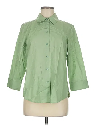 Pre-owned Foxcroft 3/4 Sleeve Button Down Shirt In Green