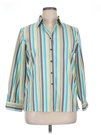 Pre-owned Foxcroft 3/4 Sleeve Button Down Shirt In Green