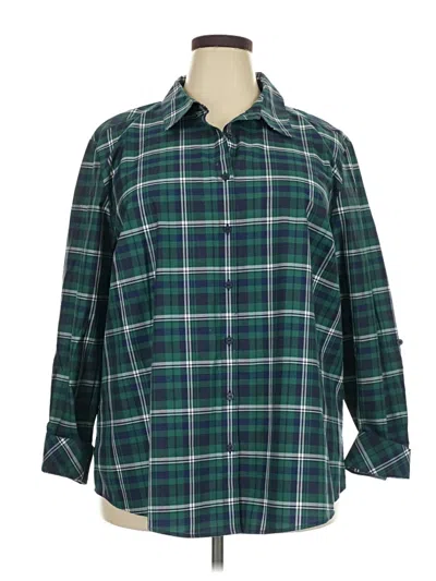 Pre-owned Foxcroft 3/4 Sleeve Button Down Shirt In Green