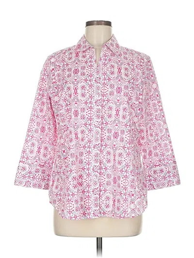 Pre-owned Foxcroft 3/4 Sleeve Button Down Shirt In Pink
