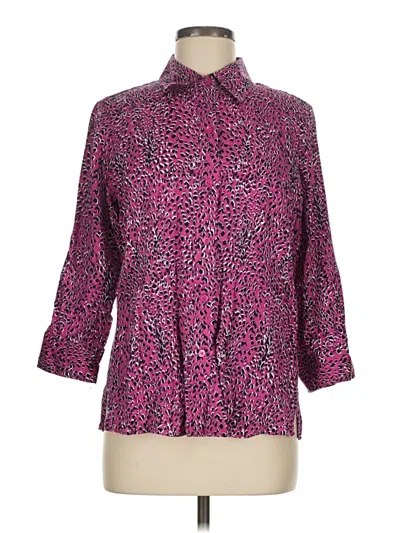Pre-owned Foxcroft 3/4 Sleeve Button Down Shirt In Purple