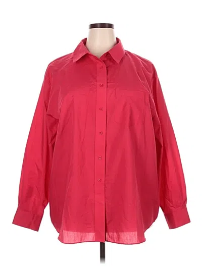 Pre-owned Foxcroft 3/4 Sleeve Button Down Shirt In Red