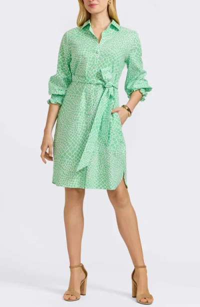 Foxcroft Abby Belted Linen Blend Shirtdress In Green