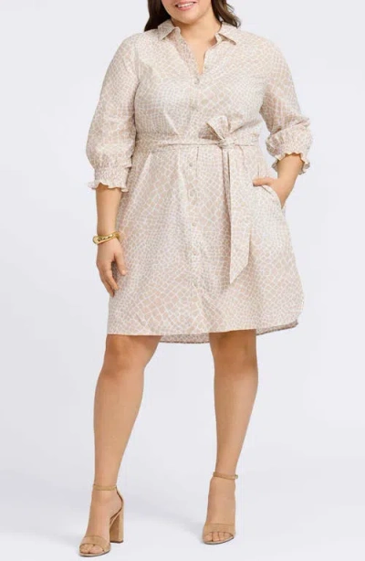 Foxcroft Abby Belted Linen Blend Shirtdress In Flax White