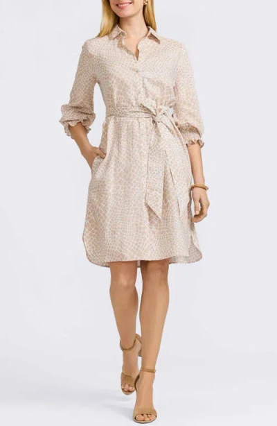Foxcroft Abby Belted Linen Blend Shirtdress In Flax White