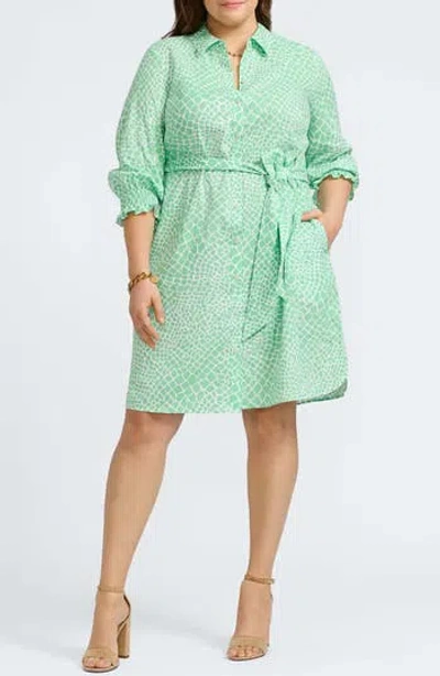 Foxcroft Abby Belted Linen Blend Shirtdress In Green