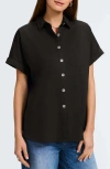 Foxcroft Abigail Short Sleeve Button-up Shirt In Black