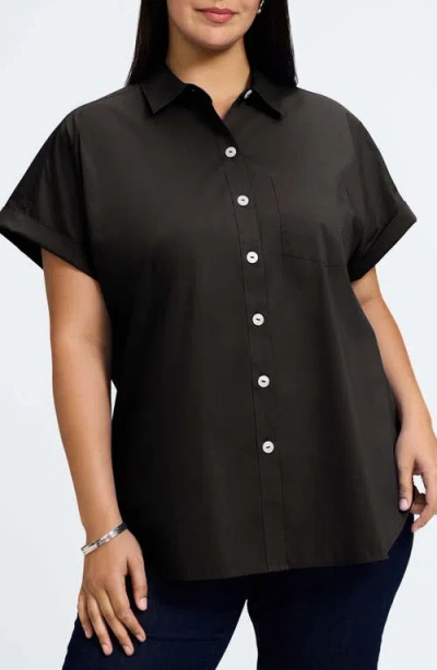 Foxcroft Abigail Short Sleeve Button-up Shirt In Black