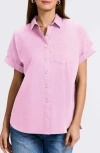 Foxcroft Abigail Short Sleeve Button-up Shirt In Bubblegum
