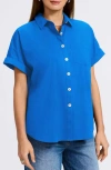 Foxcroft Abigail Short Sleeve Button-up Shirt In Cobalt Blue