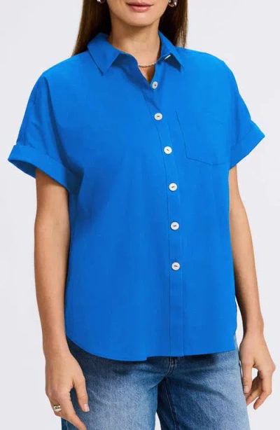Foxcroft Abigail Short Sleeve Button-up Shirt In Cobalt Blue