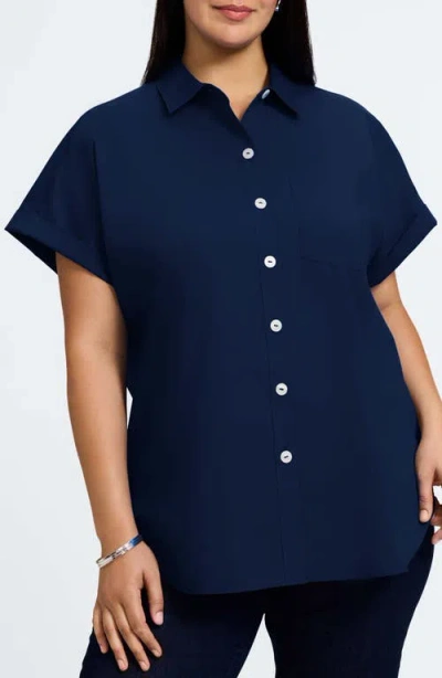 Foxcroft Abigail Short Sleeve Button-up Shirt In Navy