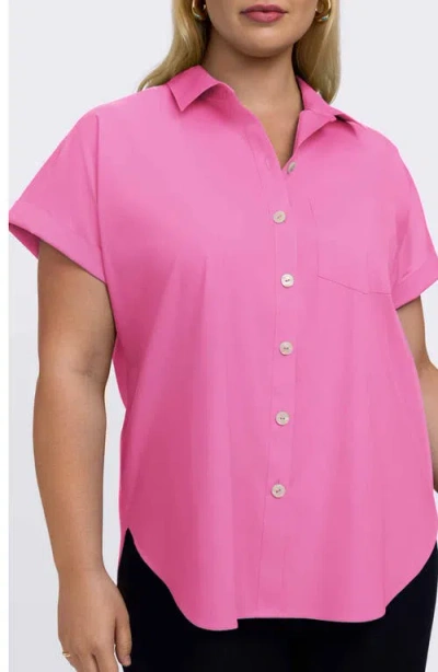 Foxcroft Abigail Short Sleeve Button-up Shirt In Pink