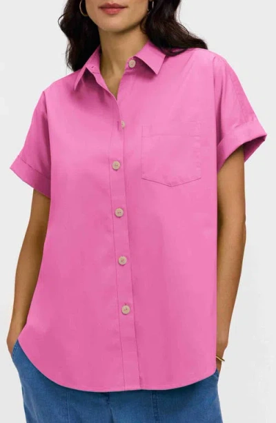 Foxcroft Abigail Short Sleeve Button-up Shirt In Pink