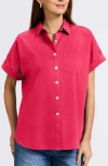 Foxcroft Abigail Short Sleeve Button-up Shirt In Raspberry