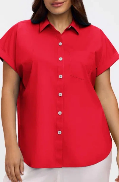 Foxcroft Abigail Short Sleeve Button-up Shirt In Red