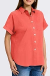Foxcroft Abigail Short Sleeve Button-up Shirt In Tangerine