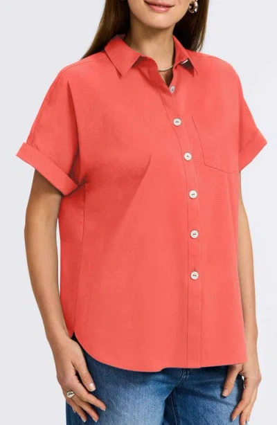 Foxcroft Abigail Short Sleeve Button-up Shirt In Tangerine