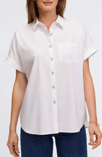 Foxcroft Abigail Short Sleeve Button-up Shirt In White