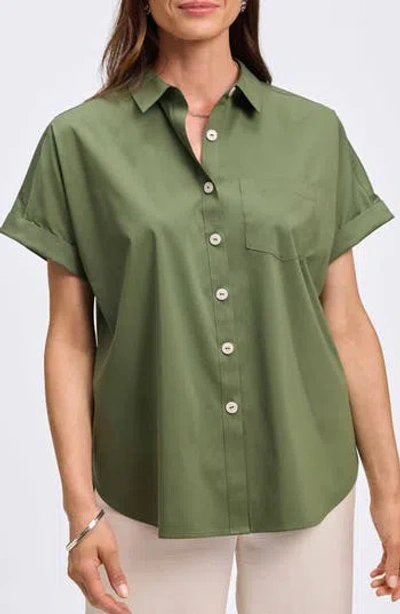 Foxcroft Abigail Short Sleeve Button-up Shirt In Basil
