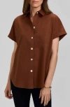 Foxcroft Abigail Short Sleeve Button-up Shirt In Brown