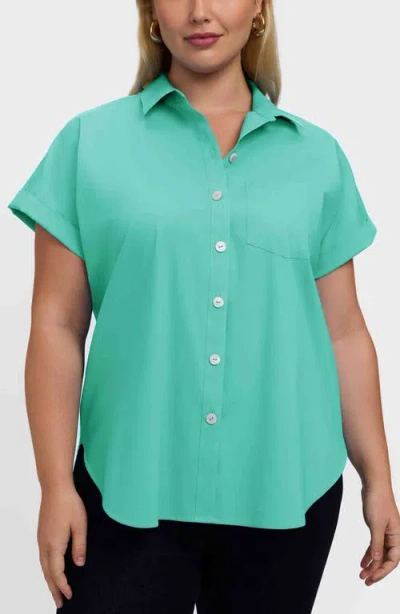Foxcroft Abigail Short Sleeve Button-up Shirt In Pink