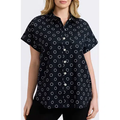 Foxcroft Abigail Short Sleeve Cotton Button-up Shirt In Black/white