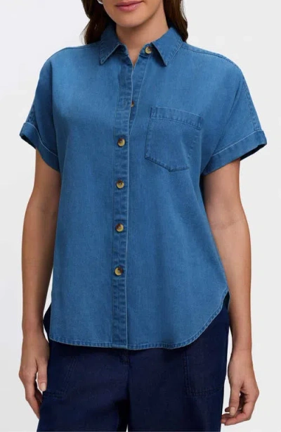 FOXCROFT FOXCROFT ABIGAIL SHORT SLEEVE DENIM BUTTON-UP SHIRT