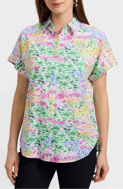 FOXCROFT FOXCROFT ABIGAIL SHORT SLEEVE LINEN BLEND BUTTON-UP SHIRT