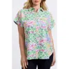 Foxcroft Abigail Short Sleeve Linen Blend Button-up Shirt In Multi