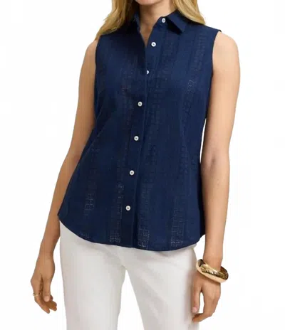 Foxcroft Ada Cotton Eyelet Sleeveless Shirt In Navy In Blue