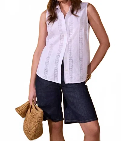 Foxcroft Ada Cotton Eyelet Sleeveless Shirt In White In Purple