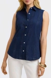 Foxcroft Ada Mixed Stitch Sleeveless Shirt In Navy