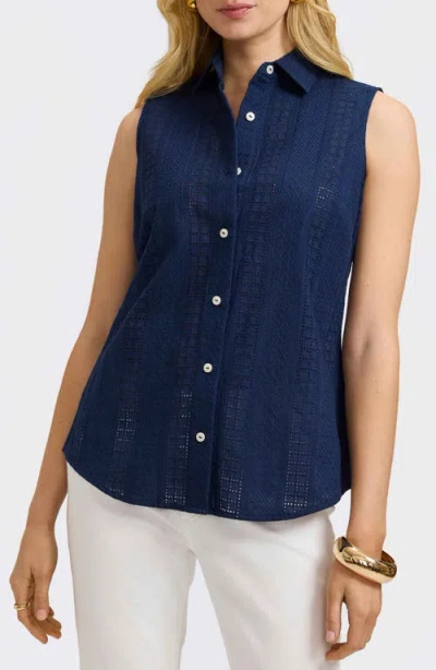 Foxcroft Ada Mixed Stitch Sleeveless Shirt In Navy