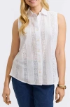 Foxcroft Ada Mixed Stitch Sleeveless Shirt In White