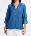 Foxcroft Agnes 3/4 Sleeve Denim Popover Top In Medium Wash In Multi