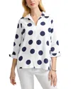 Foxcroft Agnes Polka Dot Cotton Popover Top In White/navy