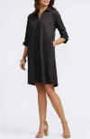 Foxcroft Agnes Belted Cotton Blend Shirtdress In Black