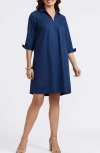 Foxcroft Agnes Belted Cotton Blend Shirtdress In Navy